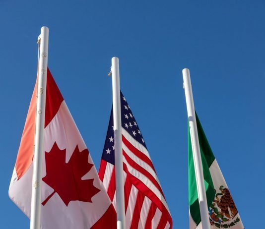 Canadian American Mexican flags