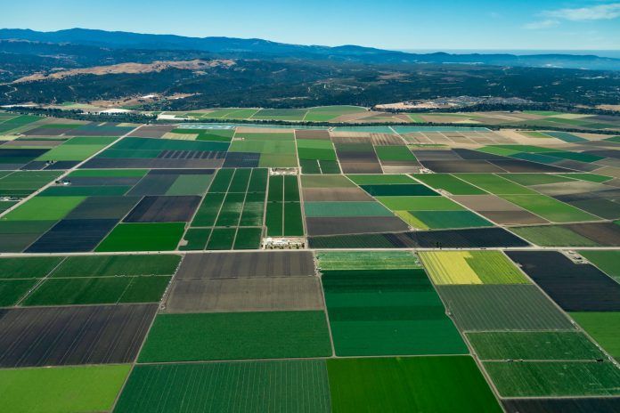arial view of California farmland