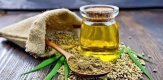 flour hemp seeds oil and cannabis leaves